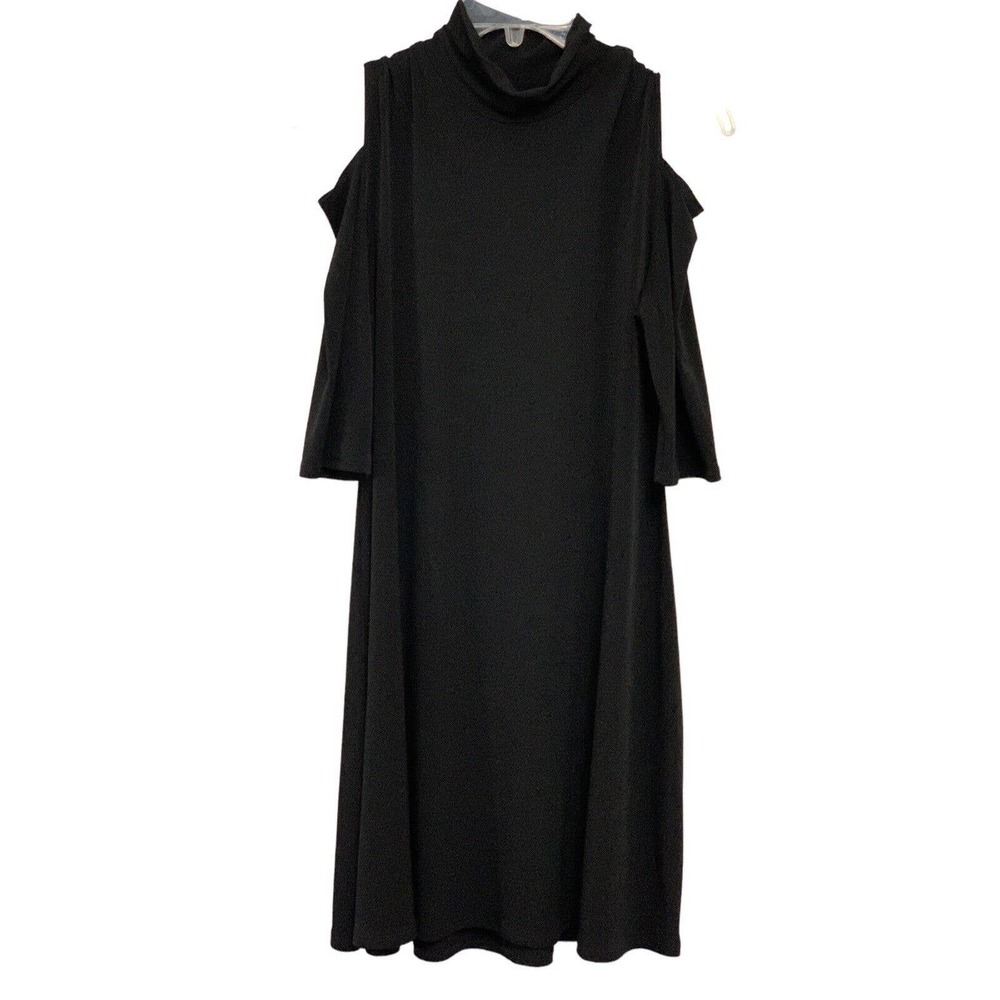 Clara Sun Woo Black Cold Shoulder Long Sleeve Mock Turtle Neck Dress Size Small